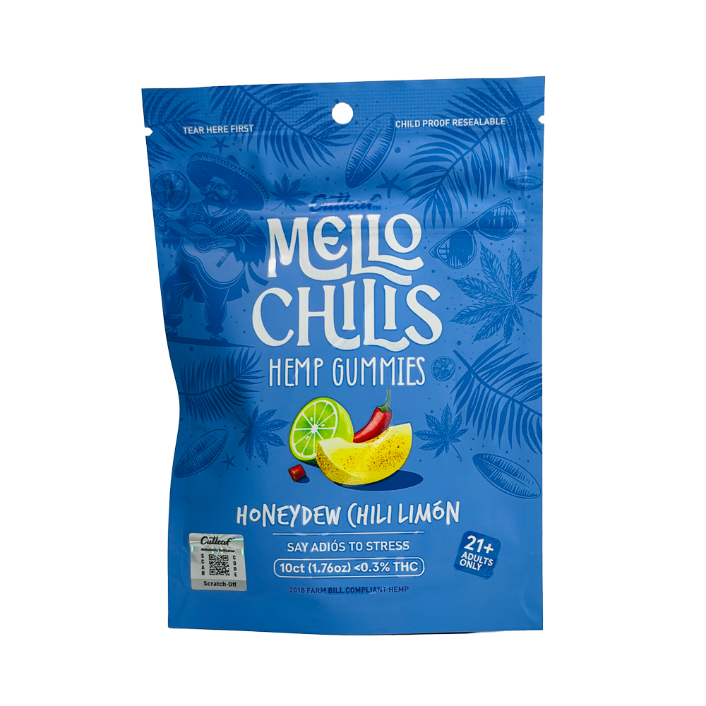 Cutleaf Mello Chilis Hemp Gummies Honeydew Chili Limon - Unique honeydew hemp gummies with a spicy twist for refreshing wellness.