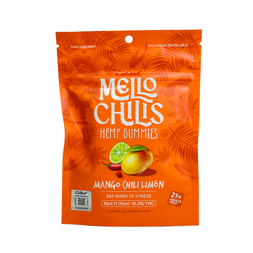 Cutleaf Mello Chilis Hemp Gummies Mango Chili Limon - Spicy-sweet mango hemp gummies for balanced wellness support.