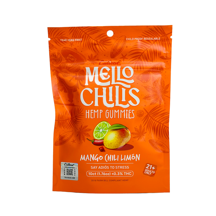 Cutleaf Mello Chilis Hemp Gummies Mango Chili Limon - Spicy-sweet mango hemp gummies for balanced wellness support.