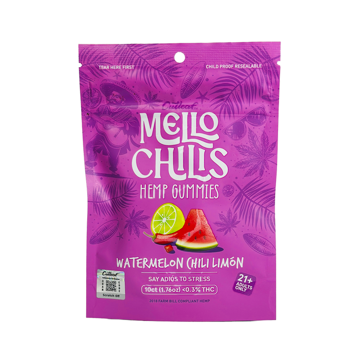 Cutleaf Mello Chilis Hemp Gummies Watermelon Chili Limon - Flavorful watermelon hemp gummies with a chili kick for daily balance.