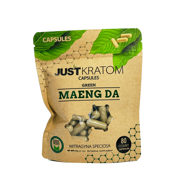 Just Kratom 80ct Capsules Green Maeng Da - Premium Green Maeng Da kratom capsules for balanced energy and focus.