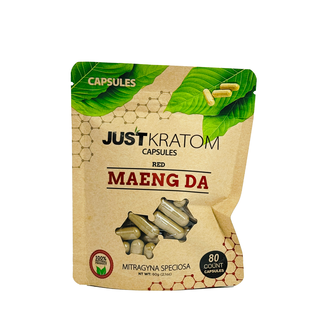 Just Kratom 80ct Capsules Red Maeng Da - Potent Red Maeng Da kratom capsules for calming wellness support.