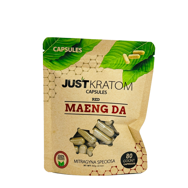 Just Kratom 80ct Capsules Red Maeng Da - Potent Red Maeng Da kratom capsules for calming wellness support.