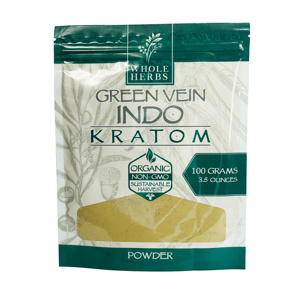 Whole Herbs Kratom Powder Green Vein Indo - Premium kratom powder for balanced relaxation and focus.