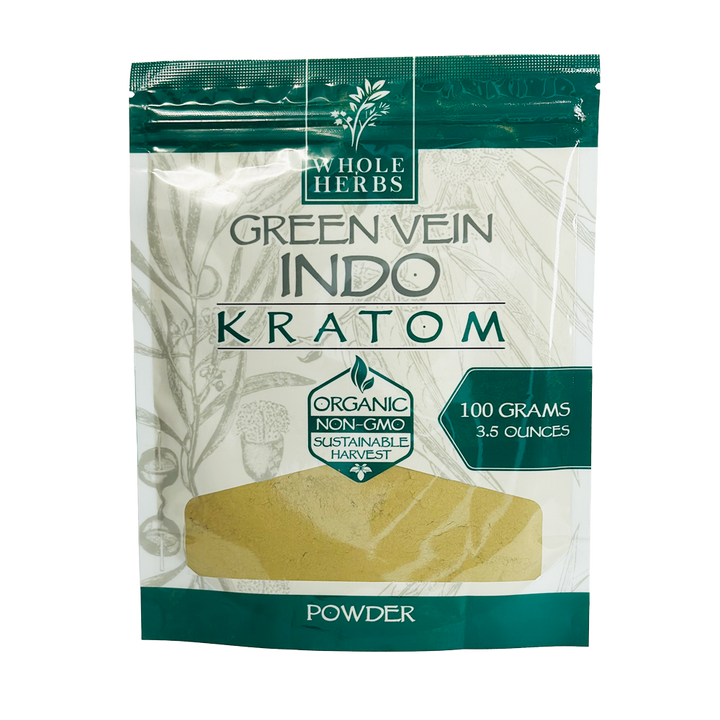 Whole Herbs Kratom Powder Green Vein Indo - Premium kratom powder for balanced relaxation and focus.