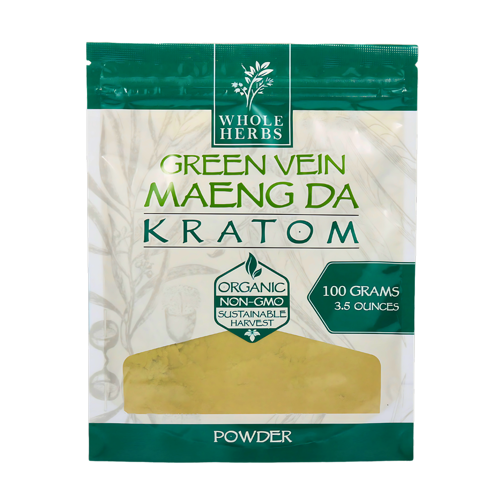 Whole Herbs Kratom Powder Green Vein Maeng Da - High-quality green kratom powder for focus and balanced energy.