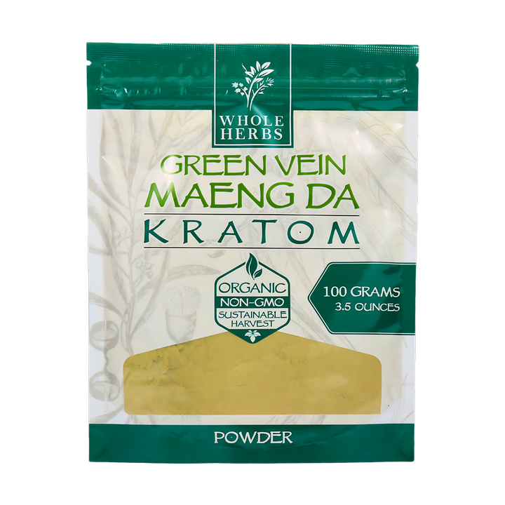 Whole Herbs Kratom Powder Green Vein Maeng Da - High-quality green kratom powder for focus and balanced energy.