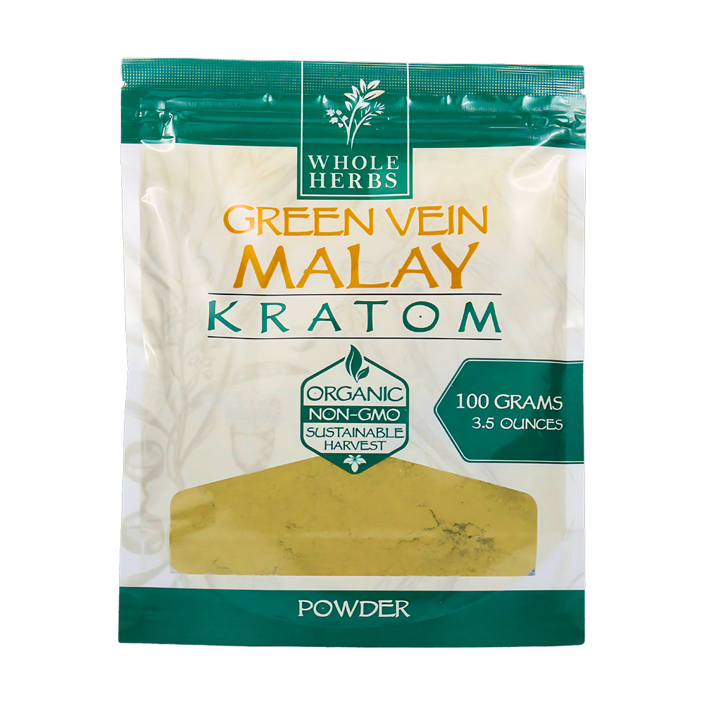 Whole Herbs Kratom Powder Green Vein Malay - Pure kratom powder for a gentle boost and focus.